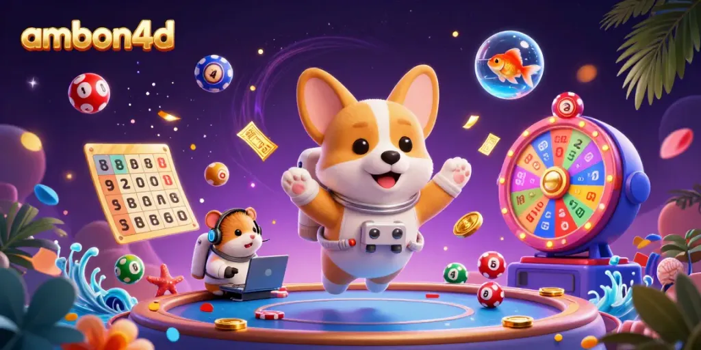 Experience the thrill of ambon4d with a 3D corgi astronaut in a vibrant casino scene.
