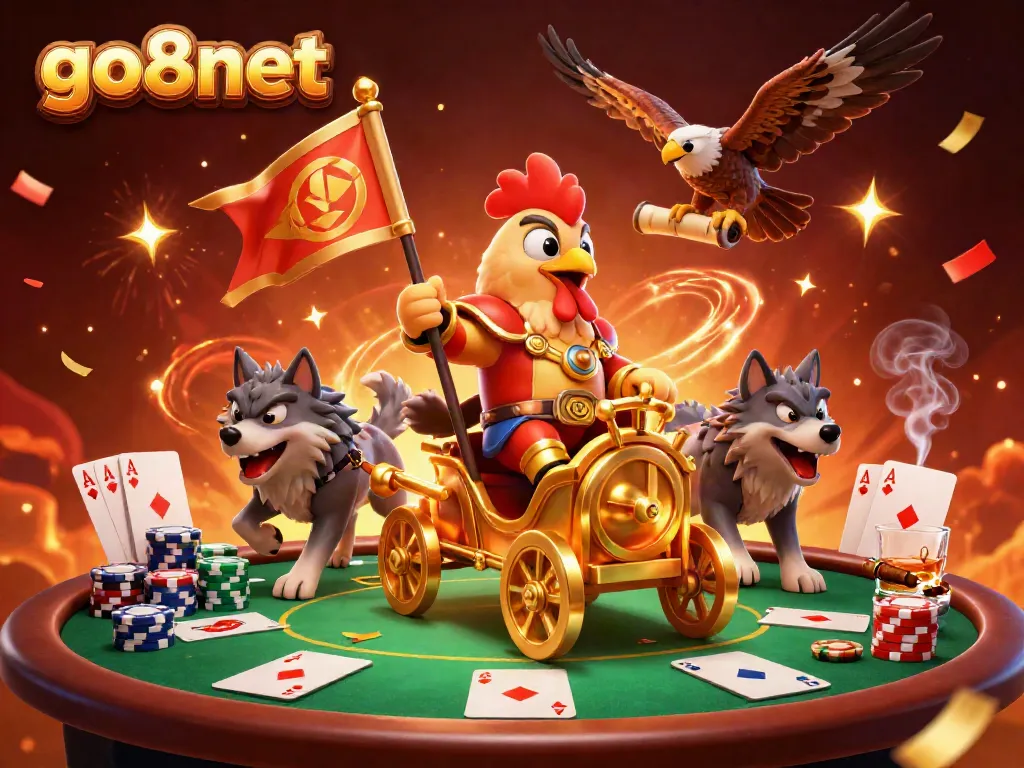 Experience the thrill of go8net as a rooster warlord leads an epic casino adventure!