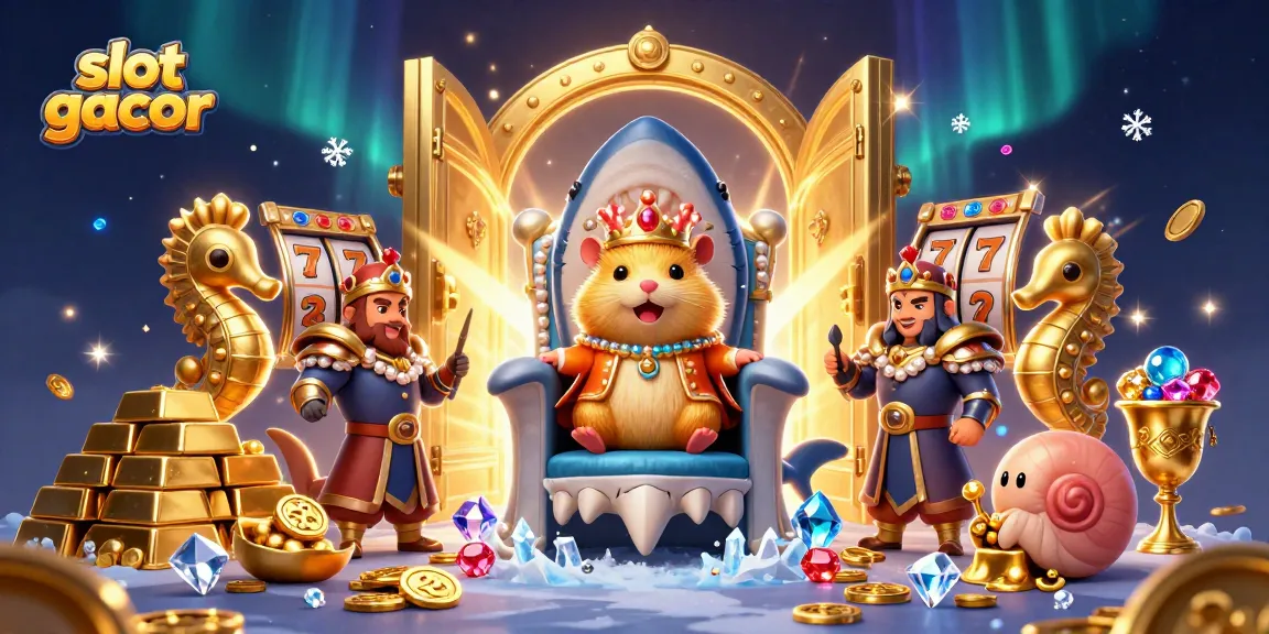 Spin and win with slot gacor king surrounded by treasures and animations.