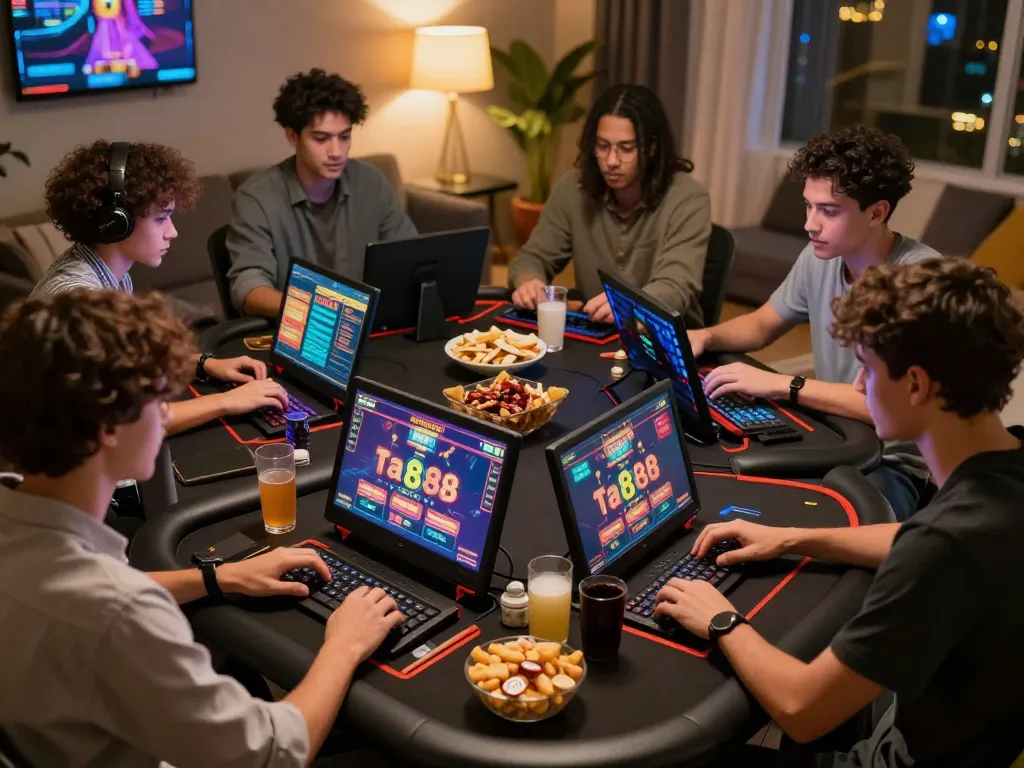 Friends enjoying gaming sessions on ta88 platform, showcasing excitement and camaraderie.