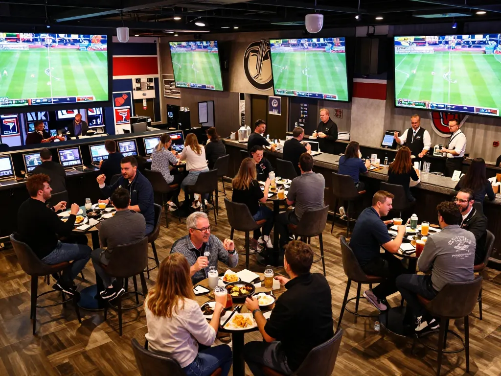 Fans actively engaging in keo nha cai bets at a vibrant sports betting venue during live events