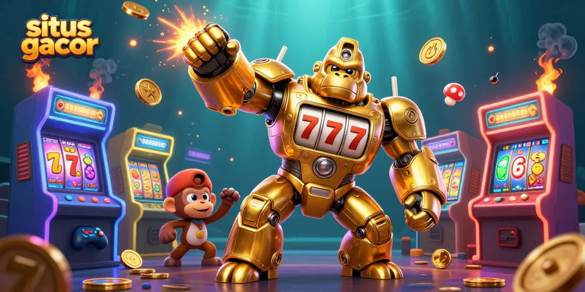 Spin and win with situs gacor, featuring a golden gorilla mech and vibrant gaming elements.