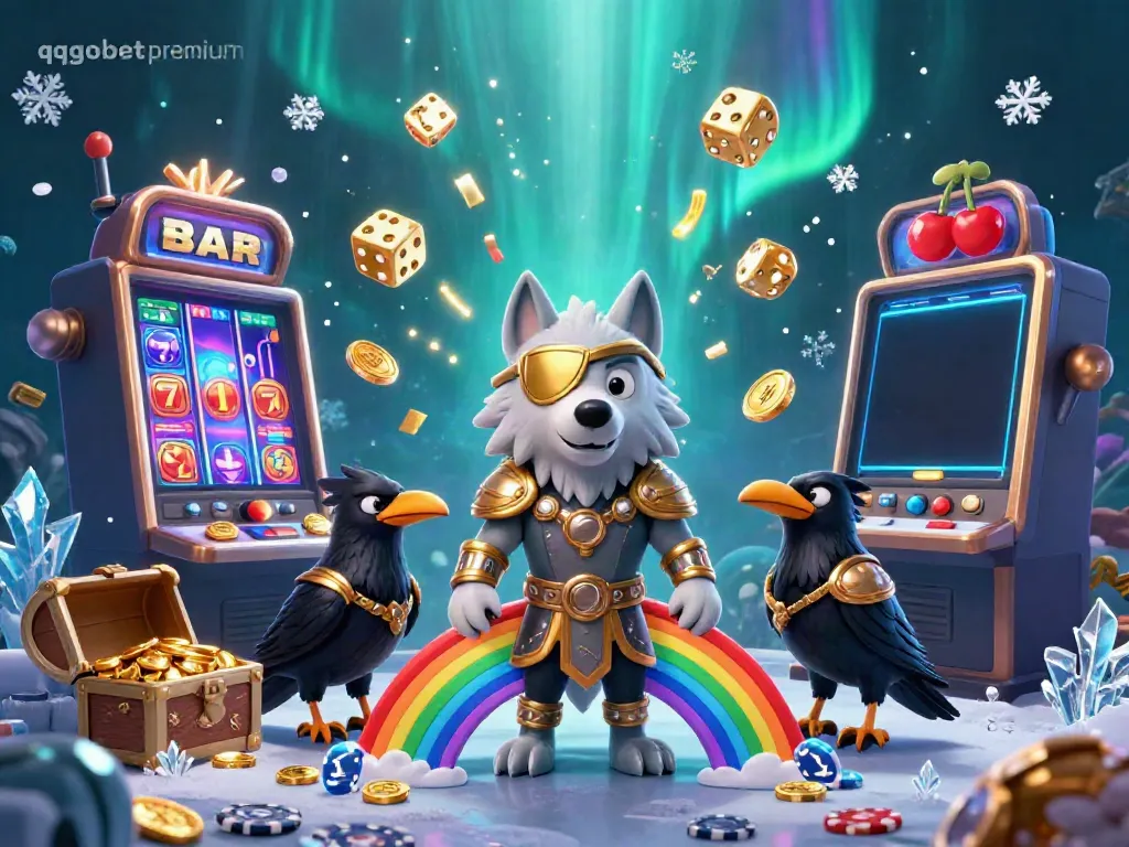 Experience the exhilarating casino world of qqgobetpremium with vibrant slot machines and Norse-themed characters.