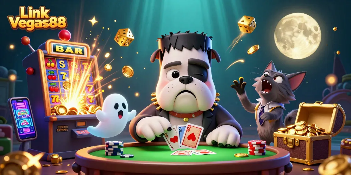 Experience thrilling gameplay at Link Vegas88 with a fun cartoon scene of characters amidst casino excitement.