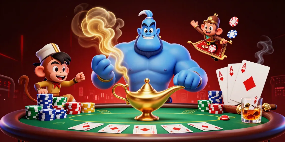 Nego77 brings the excitement of poker to life in a magical 3D casino scene filled with vibrant characters and elements.