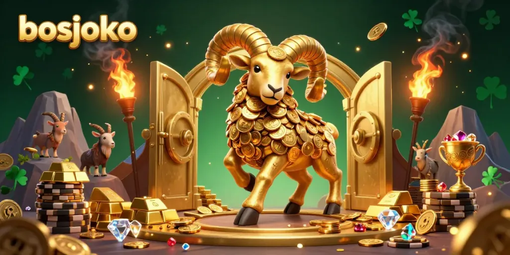 Experience thrilling action with bosjoko in a vibrant scene filled with gold, lucky symbols, and exciting gaming elements.