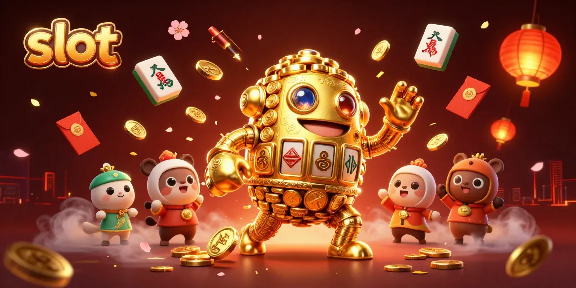 Slot gacor dengan simbol mesin slot serta karakter golem emas berputar mengelilingi koin emas.