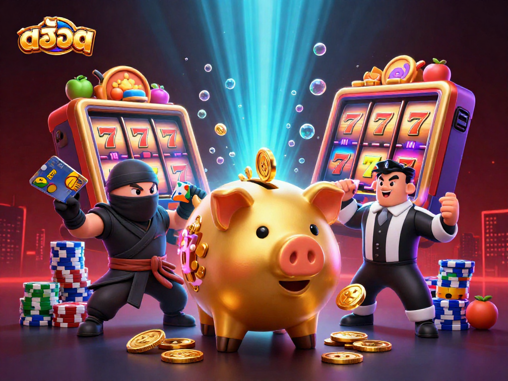 Spin the สล็อต reels in an exhilarating casino scene with a sumo wrestler and exciting chip towers.