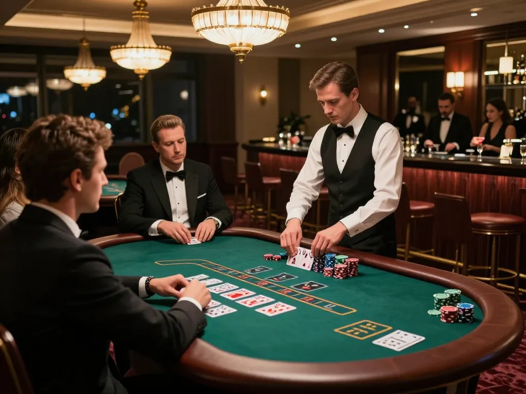 Players strategizing at a blackjack table while enjoying 789bet's high-stakes action.