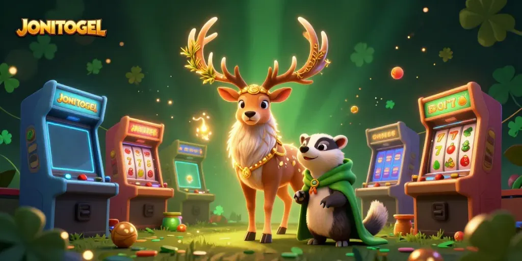 Engage with JONITOGEL's thrilling gaming adventures featuring vivid characters and dynamic casino elements.
