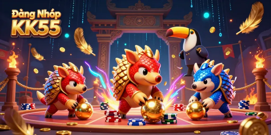 Engage in gaming action with Đăng Nhập KK55, featuring unique pangolins and dynamic casino elements