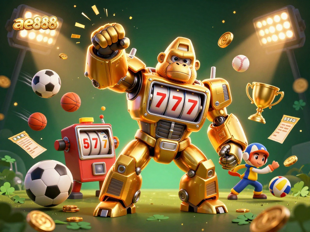 ae888 showcases an explosive 3D casino scene with sports betting elements, maximizing excitement.