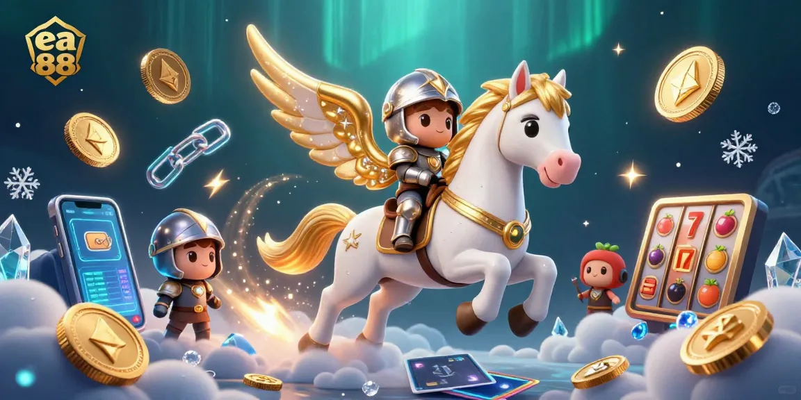 Play exciting slots with ea 88 while surrounded by whimsical 3D characters and crypto elements.