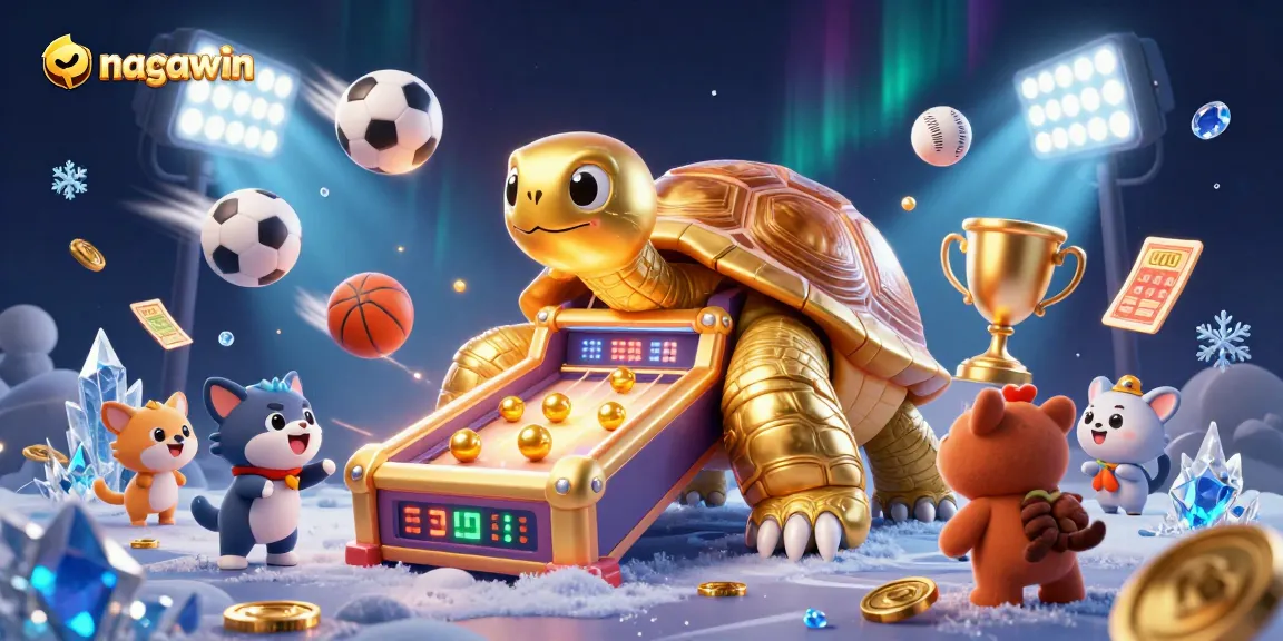 Nagawin showcases a unique gambling experience with a colorful tortoise pinball machine surrounded by a lively atmosphere.
