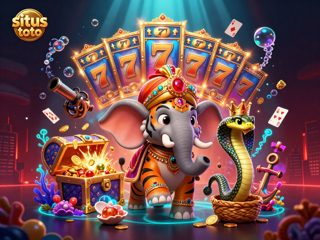 Gambarkan situs toto dengan mahapatih harimau dan elefant berkilau, menjajal keberuntungan dalam permainan slot.