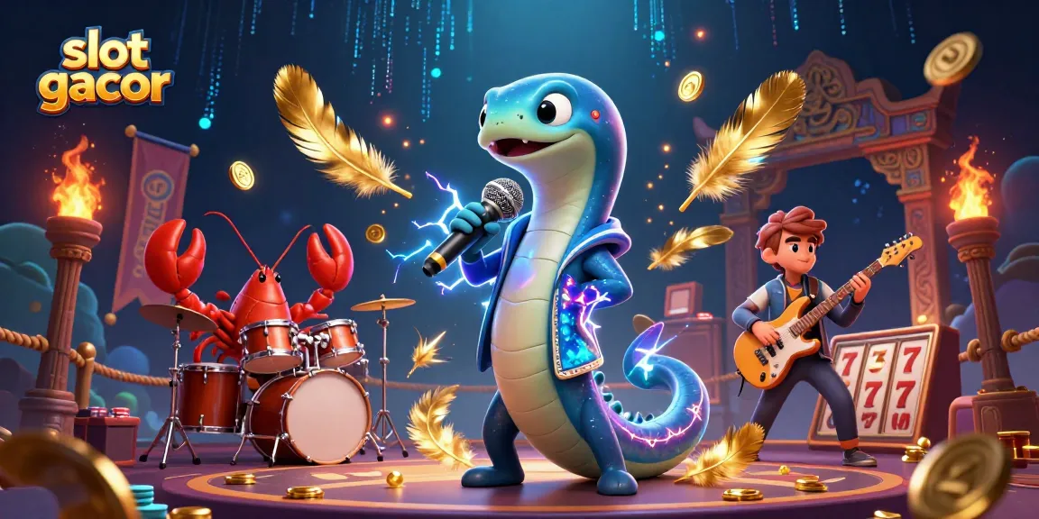 Engaging visual of slot gacor featuring an electric eel DJ and an underwater band in a dynamic casino stage.