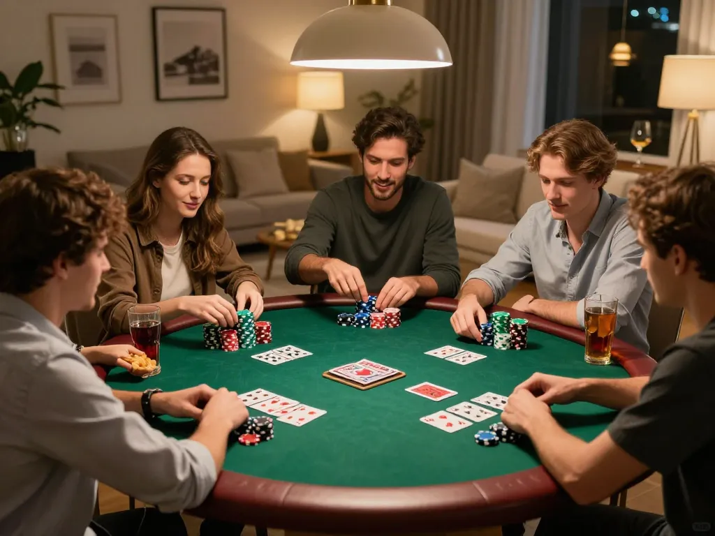 Skena malam poker LGO99 dengan teman-teman yang menikmati permainan strategis dan chip yang berwarna-warni.