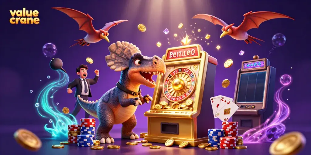 Valuecrane menghadirkan momen seru di kasino dengan dinosaurus menang jackpot dari mesin slot.