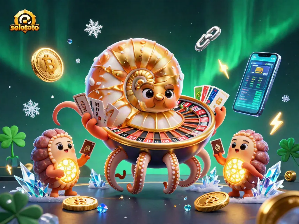 Taruhan besar di solototo dengan kerang nautilus dan kartu poker berkilau.