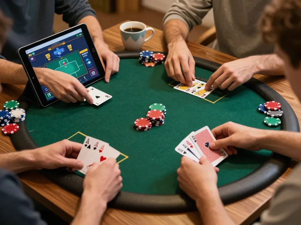 Engaging in online poker on tablet, exploring strategies on trang chủ 33win at home.