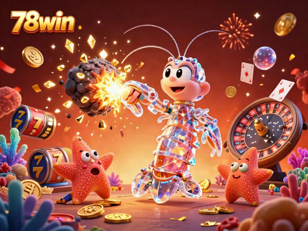 Experience the thrill of winning at 78win with a 3D cartoon samurai shrimp in an explosive casino adventure.