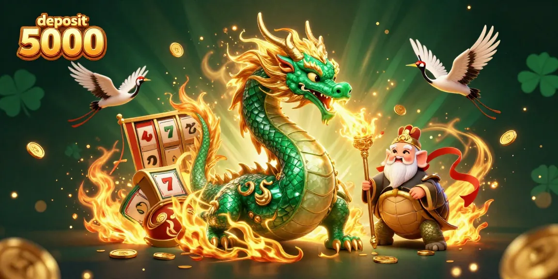 Engage with thrilling gaming action at deposit 5000 slots, featuring a dragon and lucky symbols.