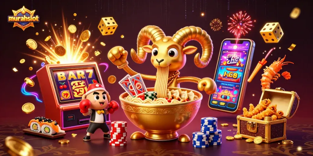 Experience the excitement of murahslot with dynamic 3D illustrations of engaging casino elements.
