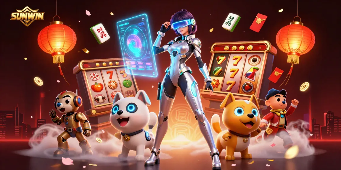 Engage with SUNWIN's vibrant 3D casino world featuring thrilling slot reels and dynamic game elements.