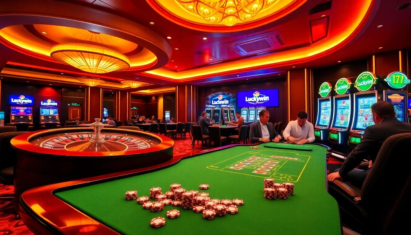 Experience the thrill of playing at Luckywin casino, featuring poker games, vibrant slot machines, and roulette.