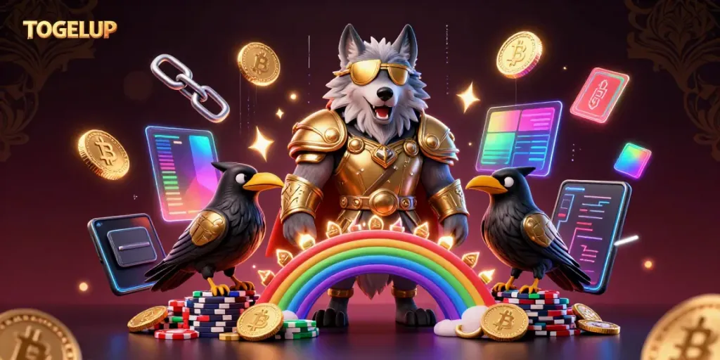 Engage with TOGELUP and its immersive online gaming scene featuring Norse mythology and cryptocurrency elements.