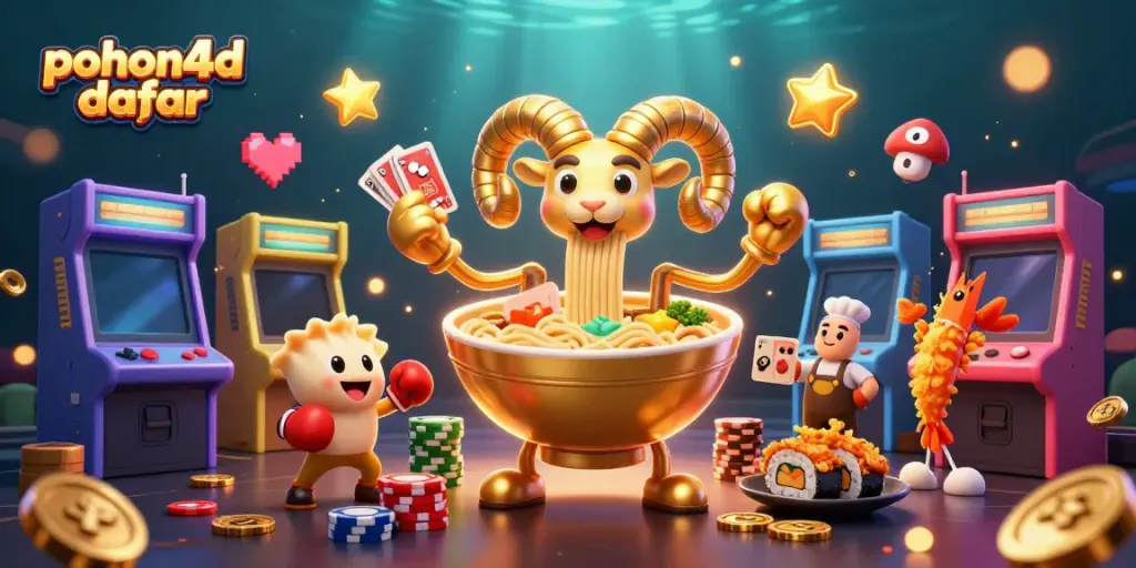 Experience the vibrant world of pohon4d daftar with cartoon characters engaging in a colorful casino environment.