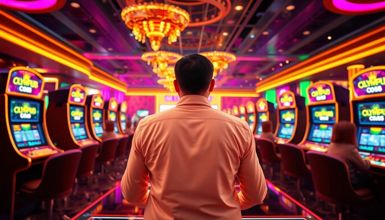 Experience the thrill of OLYMPUS88 slots with excited players and glamorous casino settings.