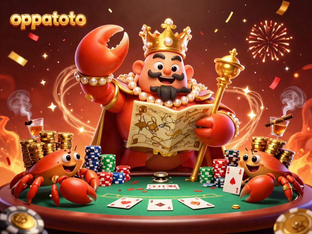 Experience the thrill of oppatoto with a majestic golden crab emperor amid vibrant poker action.