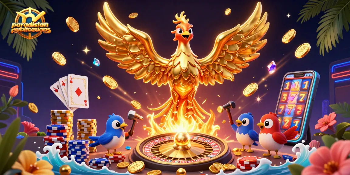 Experience the magic of gaming with paradisianpublications' golden phoenix, coins, and a thrilling casino scene.