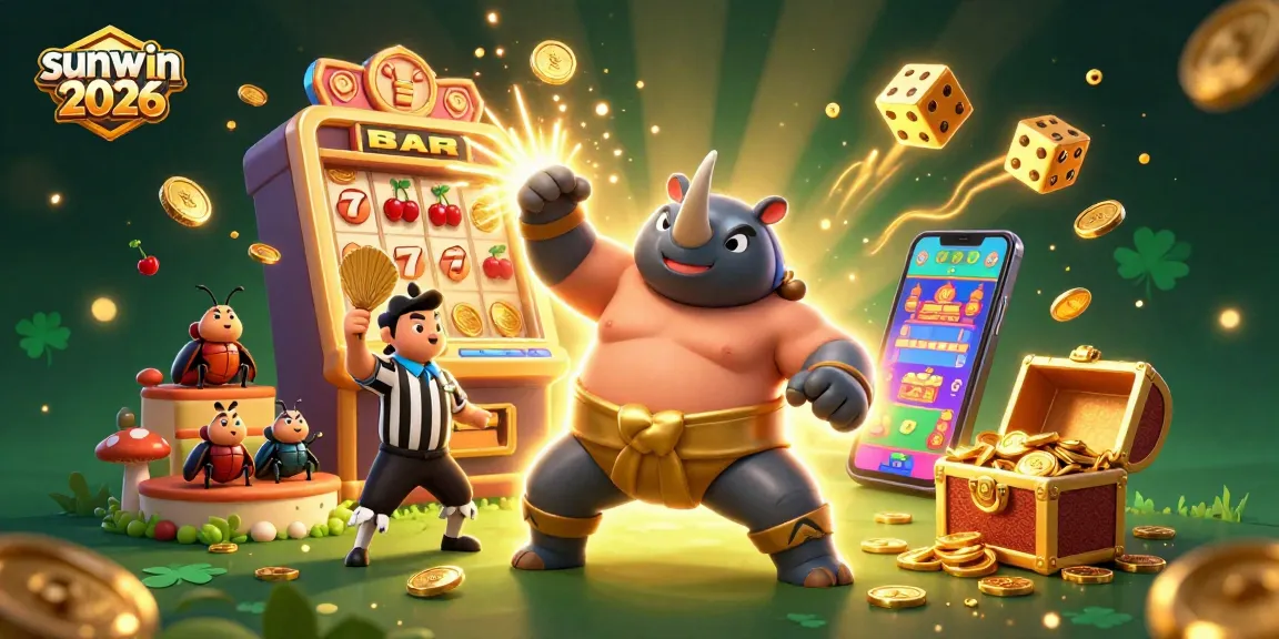 Experience sunwin 2026 with thrilling casino action featuring a beetle sumo champion amidst a jackpot explosion.