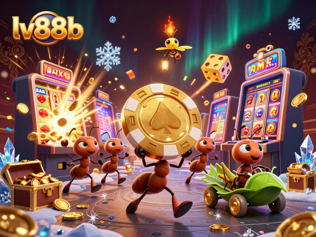 lv88b online casino heist scene with cartoon ants and vibrant gaming elements