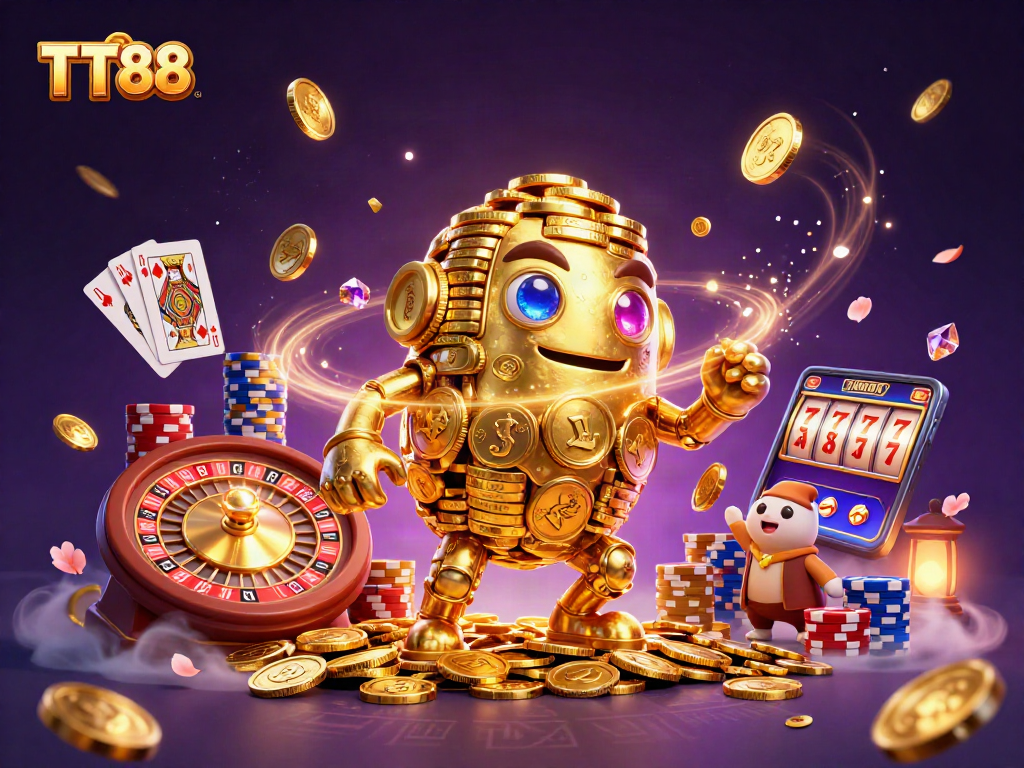 Experience thrilling wins with TT88 in a vibrant, dynamic casino illustration.