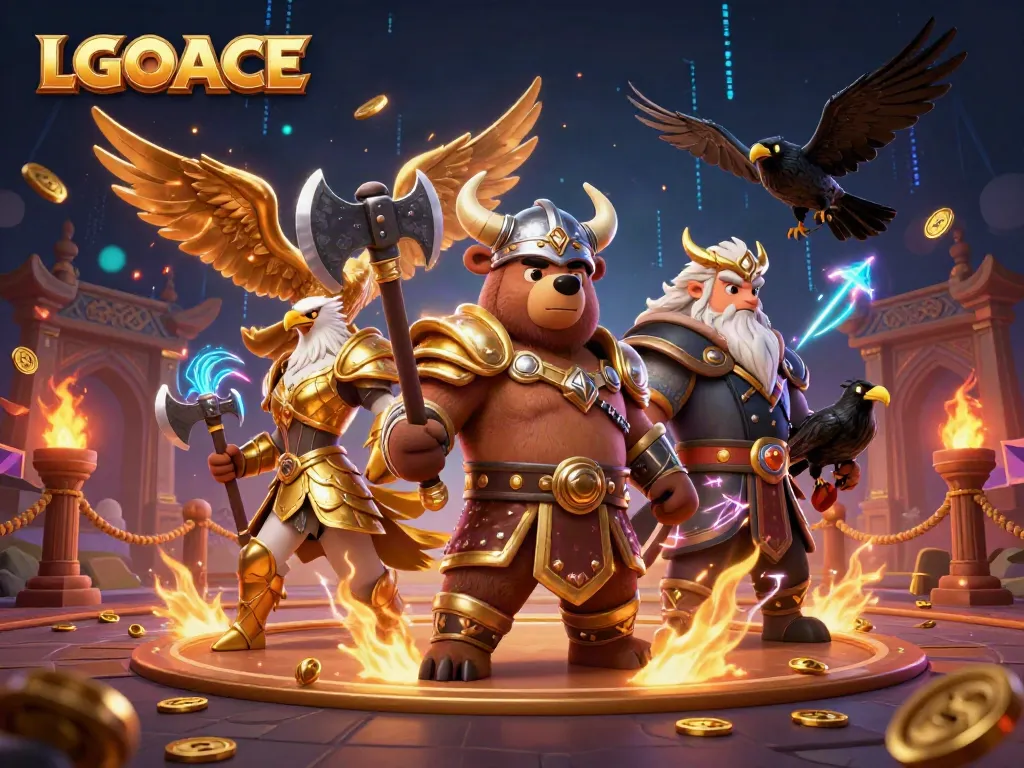 Experience LGOACE's thrilling 3D Viking-themed gaming adventure with dynamic characters and vibrant elements.