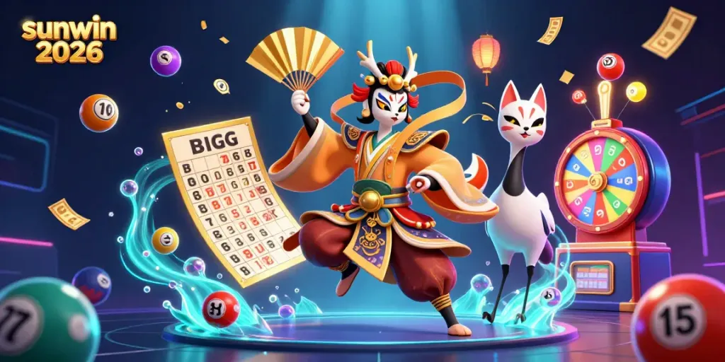 Experience the excitement of sunwin 2026 with dynamic lottery balls, colorful gaming elements, and engaging characters.