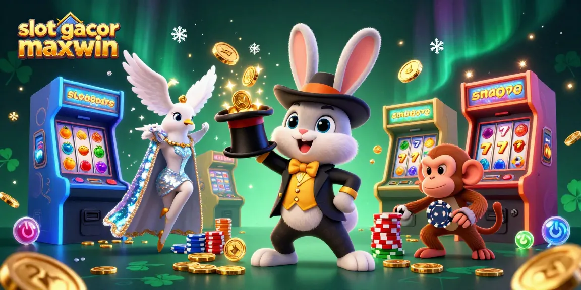 Experience the thrill of slot gacor maxwin with vibrant casino elements in this lively 3D illustration.