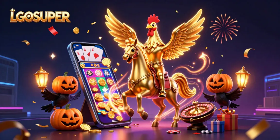Experience LGOSUPER’s thrilling casino adventure with a golden rooster and dynamic gaming elements.
