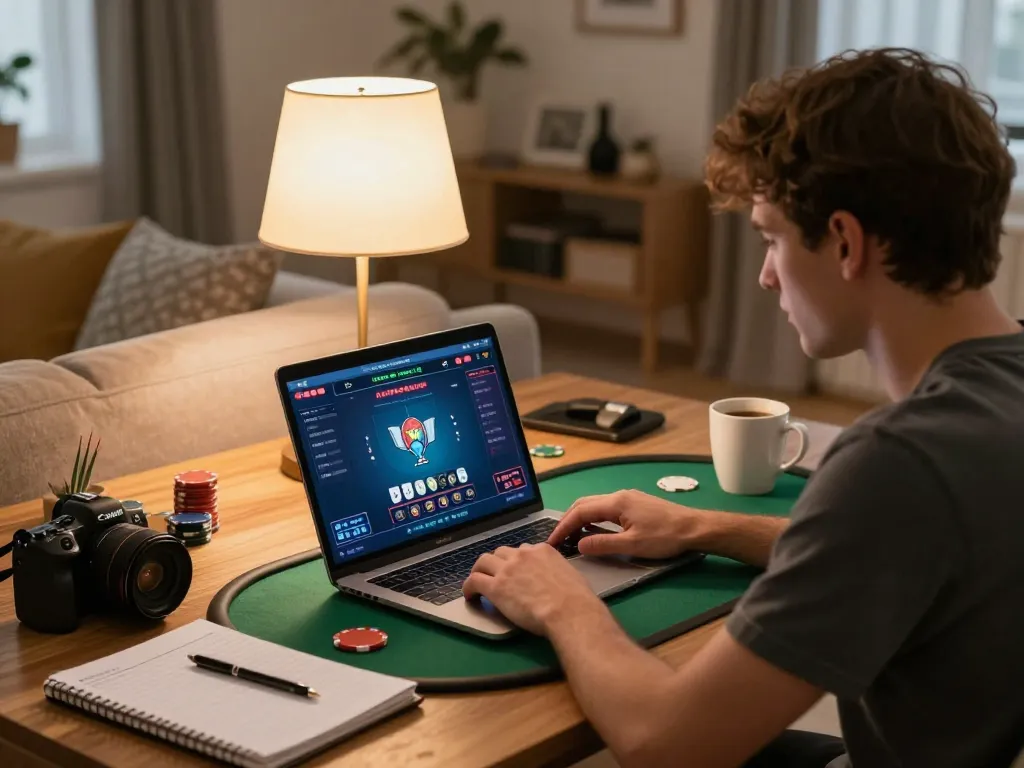 Engage in poker strategy at https://mb66.golf/ using your laptop while sipping coffee and reviewing notes.