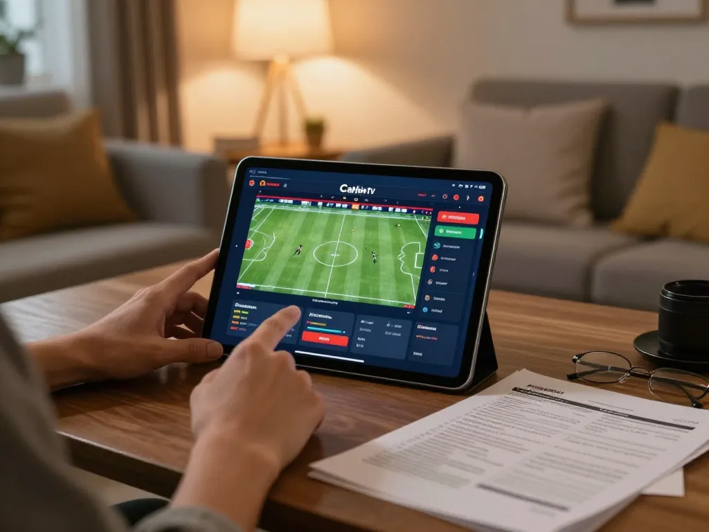 Person actively engaging with Cakhia tv for sports betting in a cozy home setting, showcasing strategy.