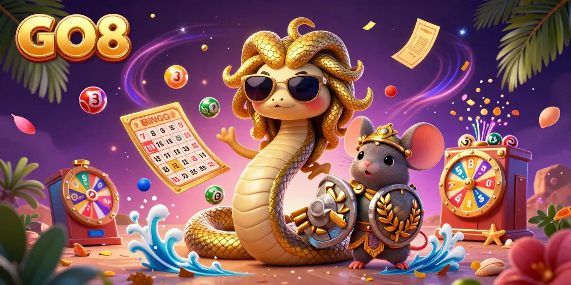 Experience winning strategies with the GO8 in a vibrant 3D casino-themed illustration.