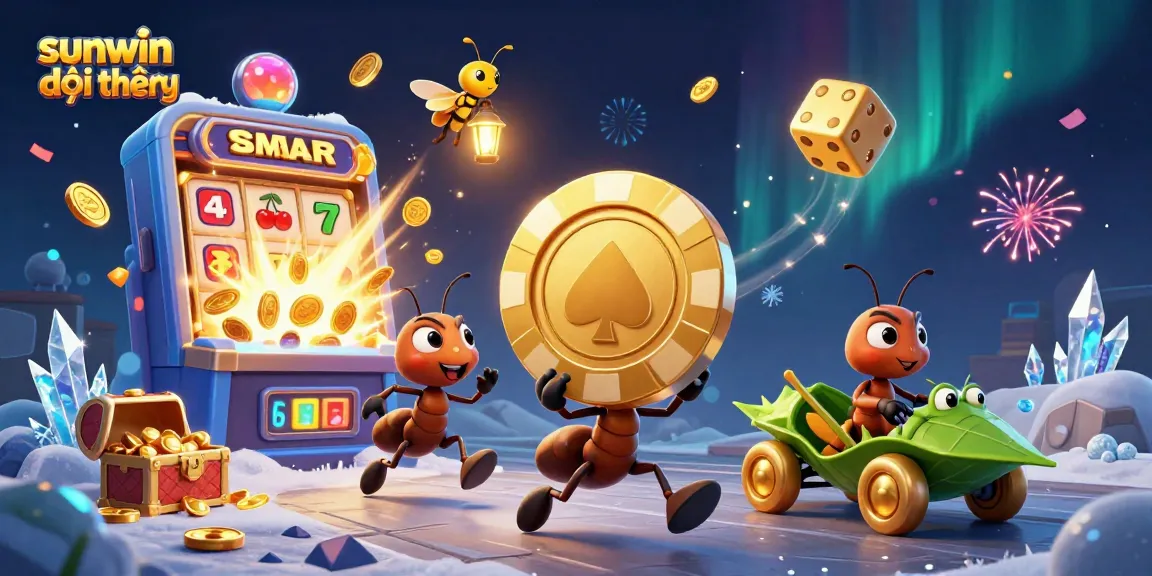 Experience the excitement of sunwin đổi thưởng with a lively scene of ants and casino elements.