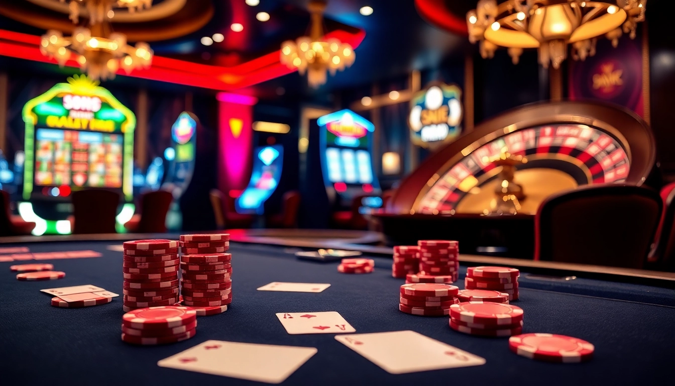 Exciting scene at a luxury casino showcasing S8 poker action with vibrant chips and cards.