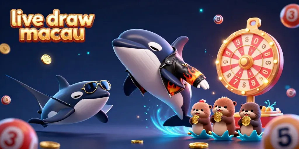 Hasil live draw macau menampilkan ikan orca dan lumba-lumba yang menyenangkan dengan koin emas, penuh energi dan warna