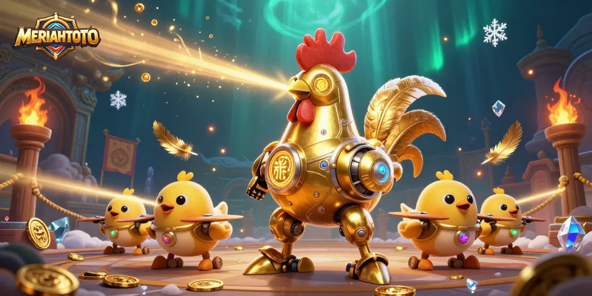 Menangkan jackpot di MERIAHTOTO dengan aksi robot ayam berkilau dan ratusan koin emas.