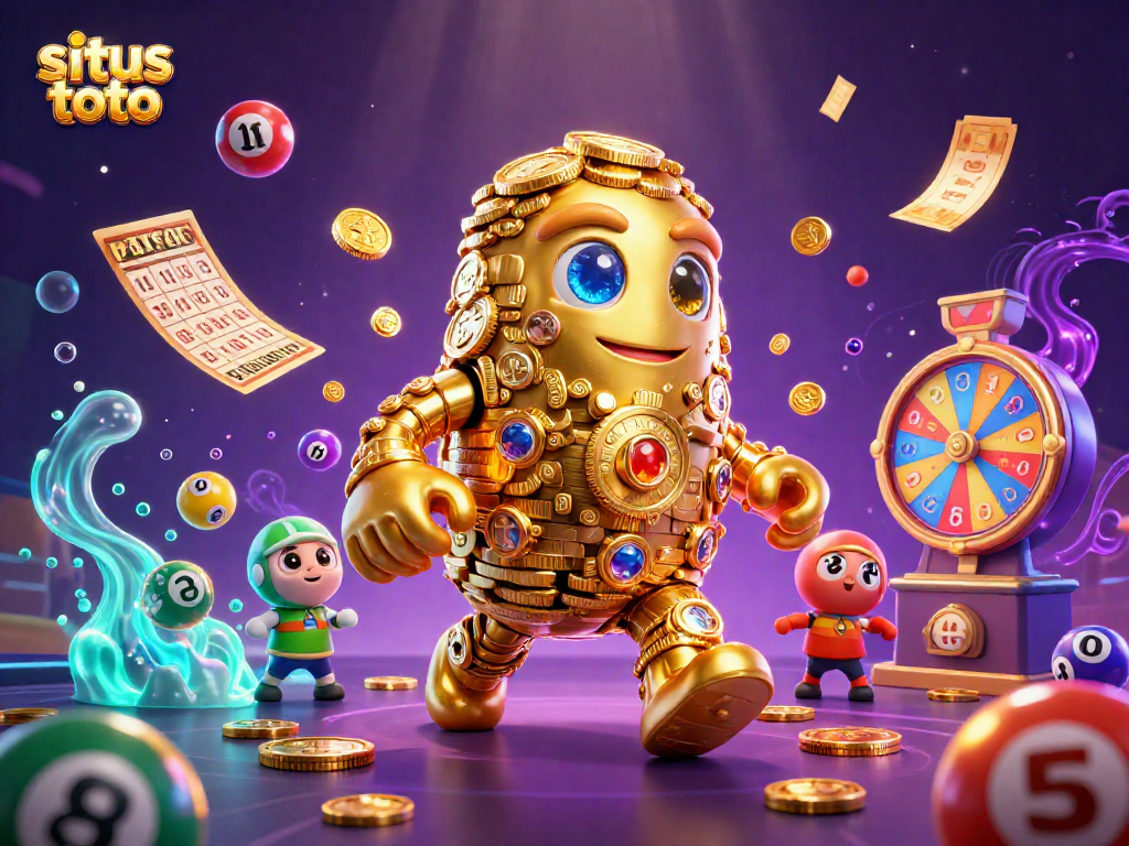 Mengklaim situs toto dengan simbol mesin slot dan bola lotere berwarna-warni sambil menikmati efek keuangan yang bersinar.