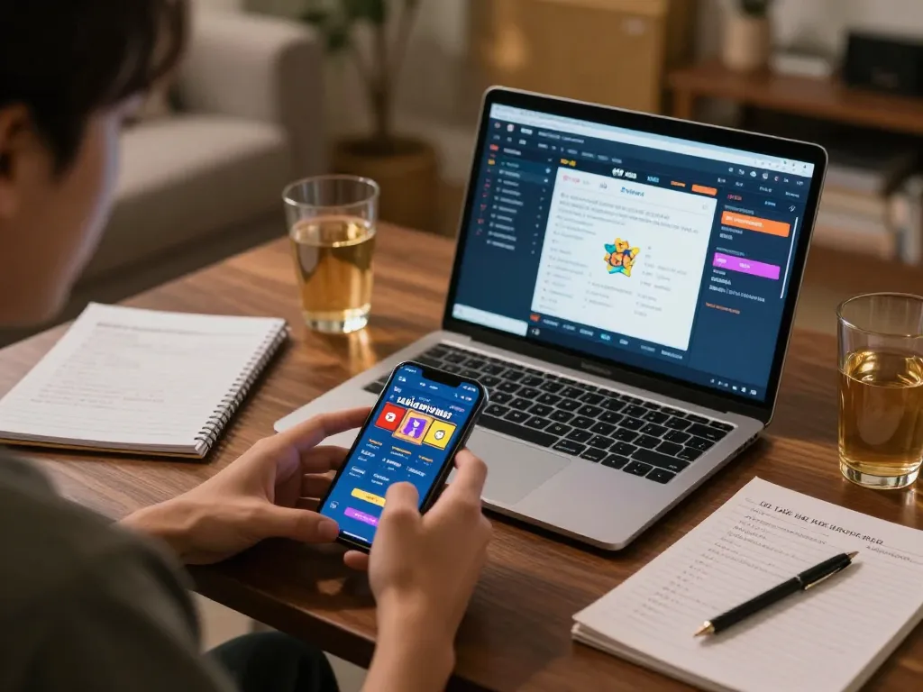 Person engaging in lô đề trực tuyến while studying betting strategies at home.